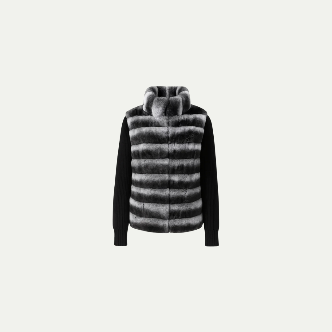 LUMIÈRE STRIPED FUR-KNIT JACKET