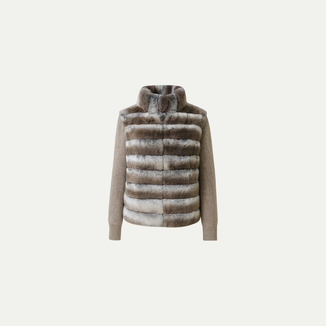 LUMIÈRE STRIPED FUR-KNIT JACKET