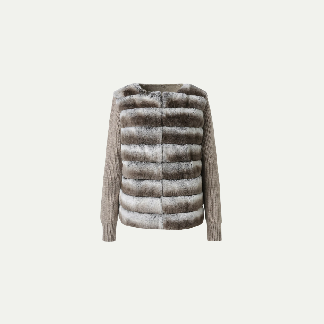 LUMIÈRE STRIPED FUR-KNIT JACKET