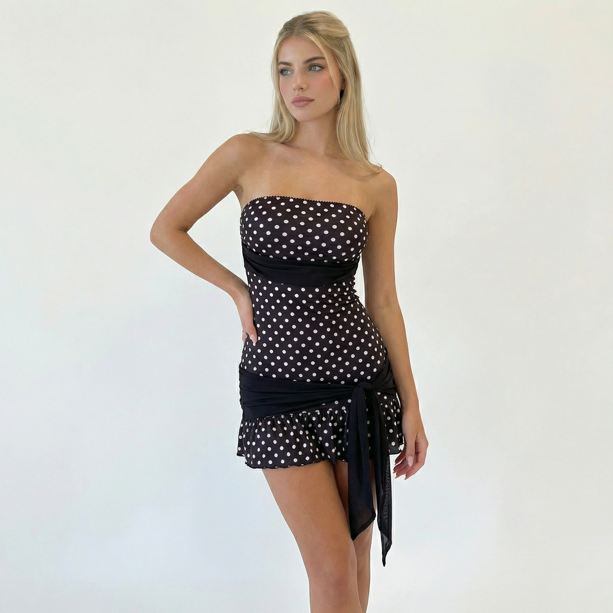 NOIR POLKA MINI DRESS