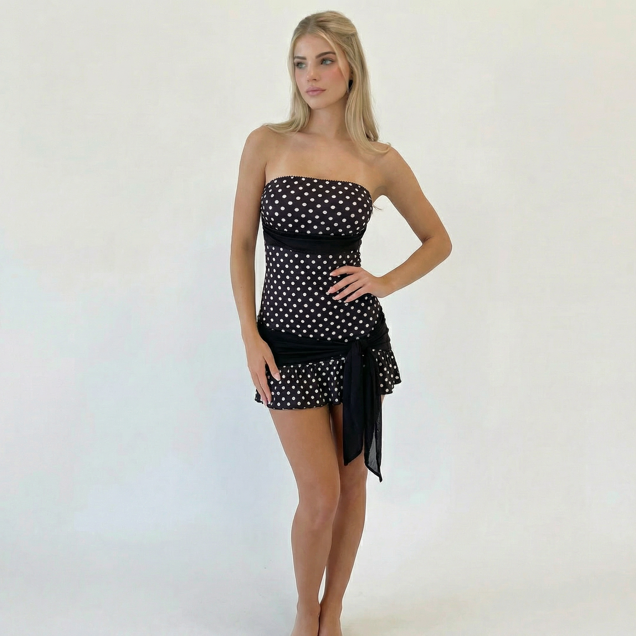 NOIR POLKA MINI DRESS