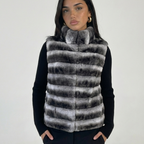 LUMIÈRE STRIPED FUR-KNIT JACKET