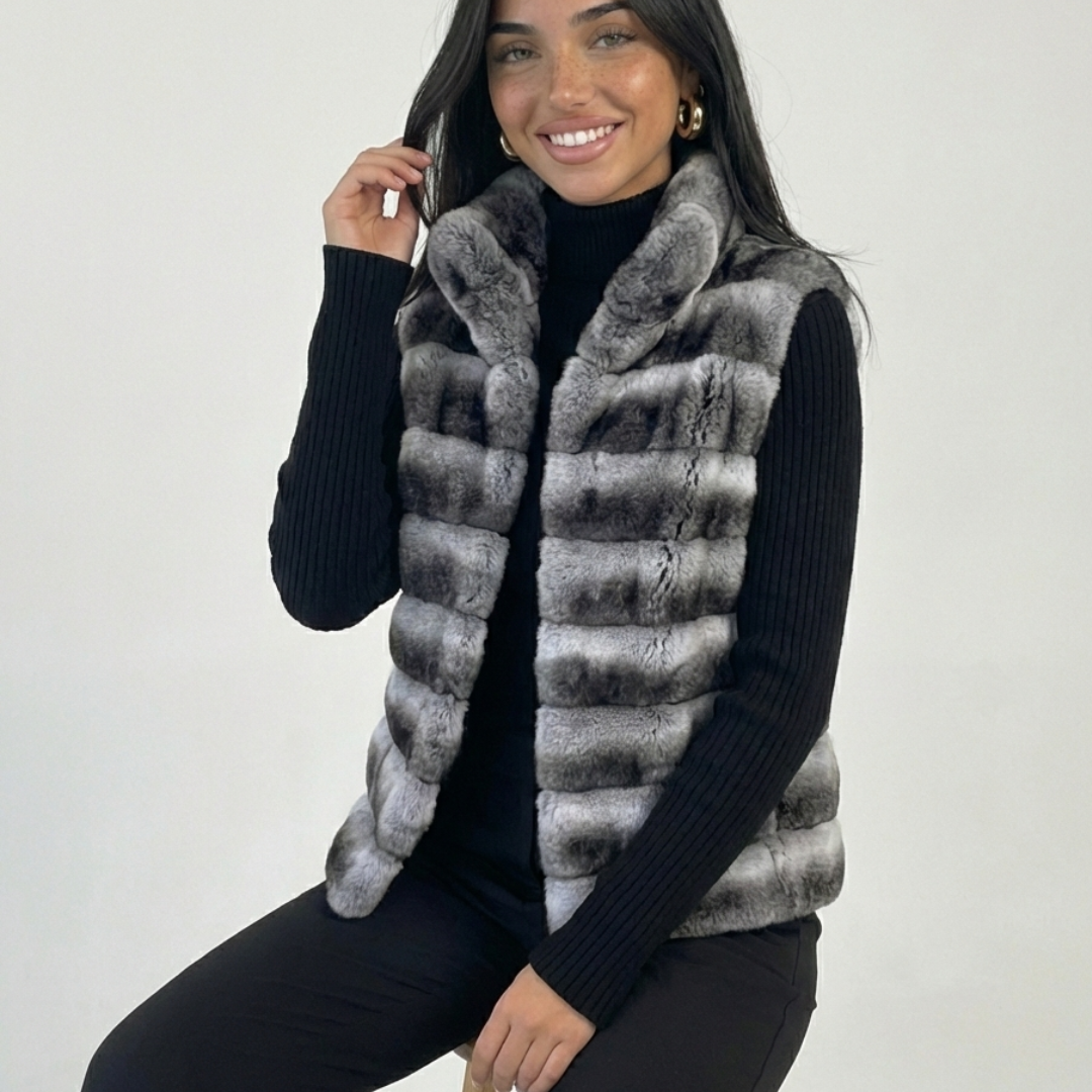 LUMIÈRE STRIPED FUR-KNIT JACKET