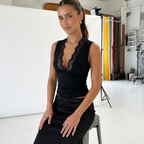 MIDNIGHT LACE V-NECK TOP