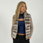 LUMIÈRE STRIPED FUR-KNIT JACKET